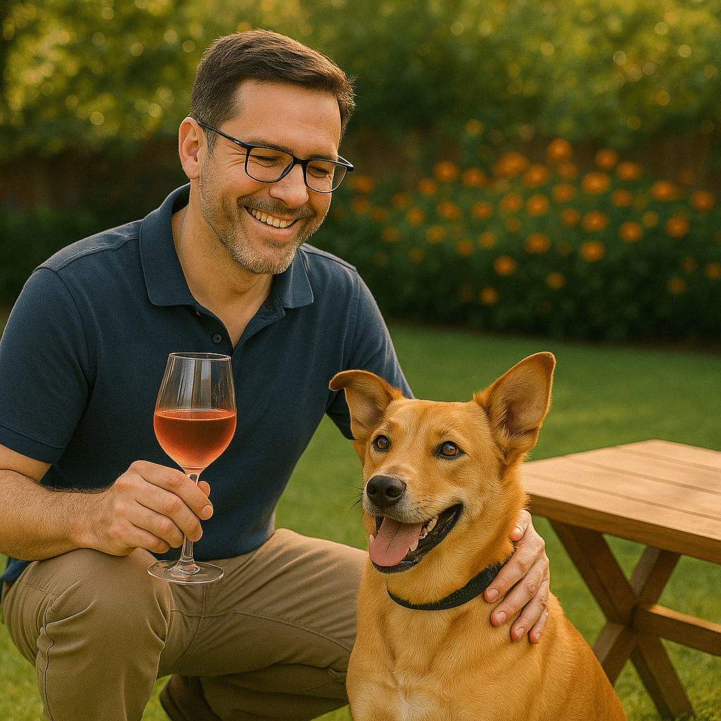Dog Dad with dog and wine